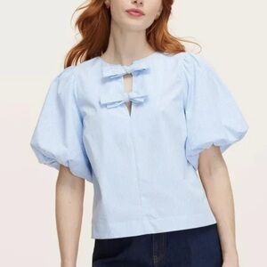 NWT Kate Spade X Target Blue/ White Striped Croquette Puff Sleeve Blouse Small